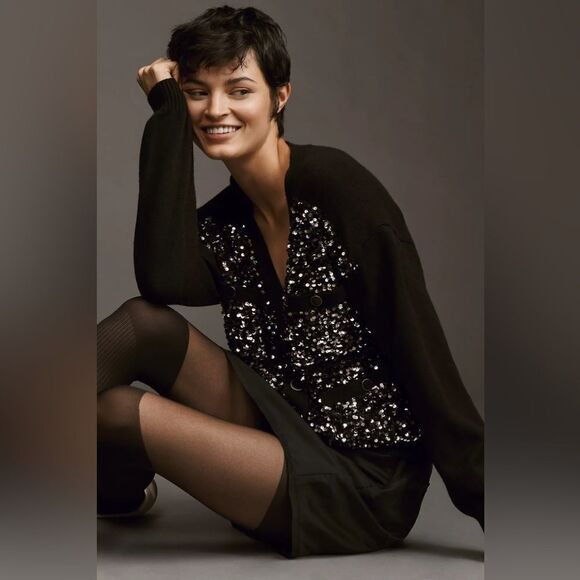 Anthropologie Sequin Button Pocket Cardigan - Picture 2 of 6